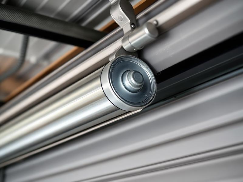 Professional technician replacing garage door rollers on a carriage-style door